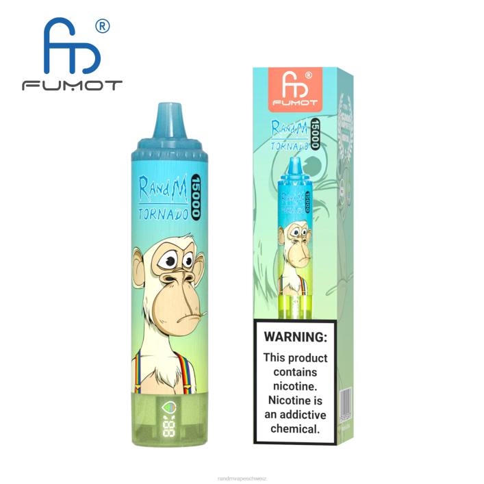 RandM Tornado Schweiz | Fumot RandM Tornado 00P253 15000 Vape-Gerät mit Akku und E-Liquid-Display Version 3 Mango auf Eis